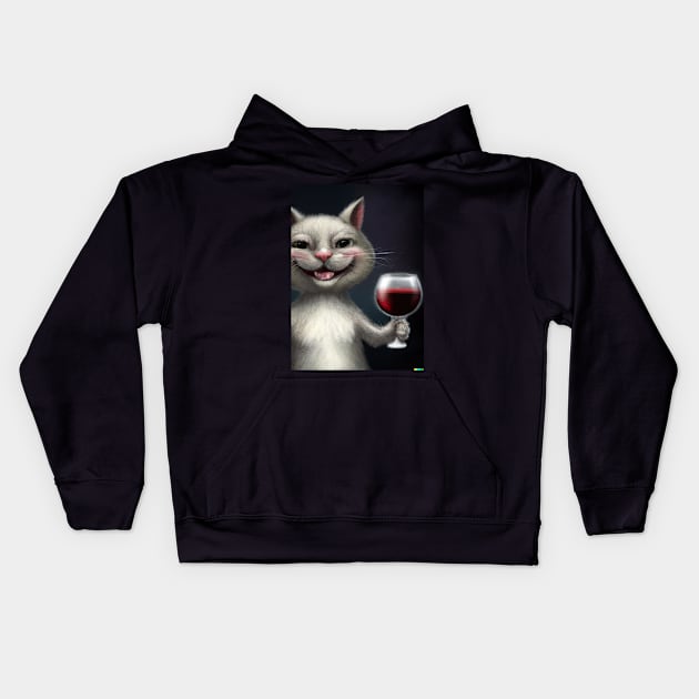 Cat with Wine Kids Hoodie by maxcode